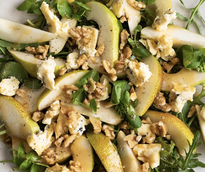 Pear, walnut and blue cheese salad